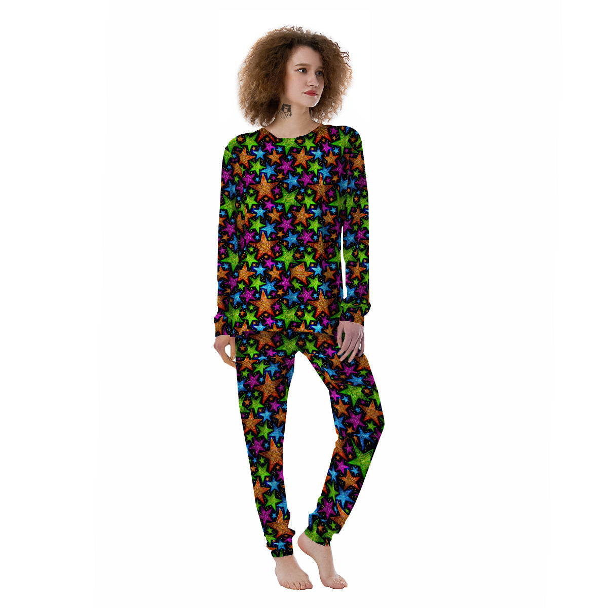 Star Disco Sparkles Print Pattern Women's Pajamas-grizzshop