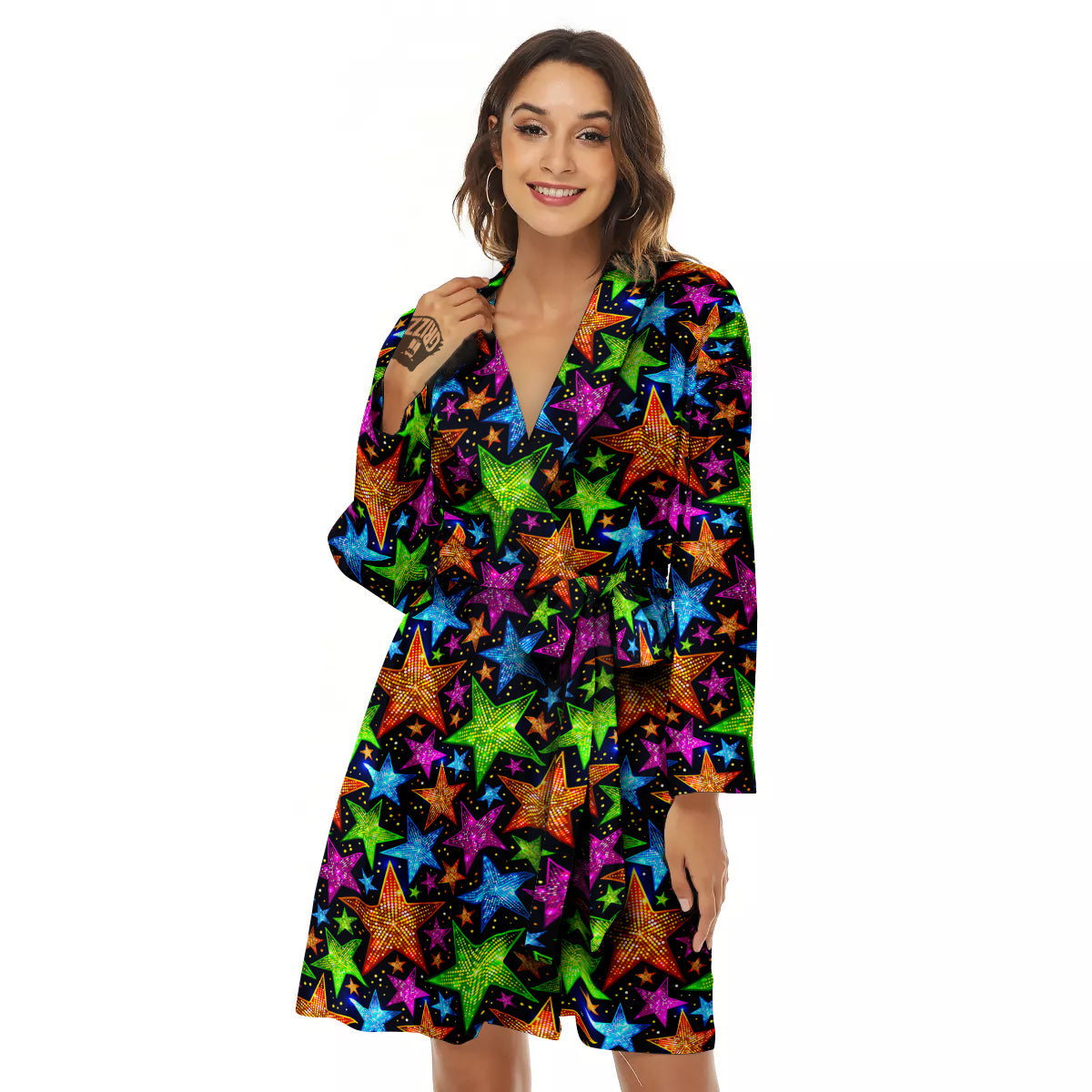 Star Disco Sparkles Print Pattern Women's Robe-grizzshop
