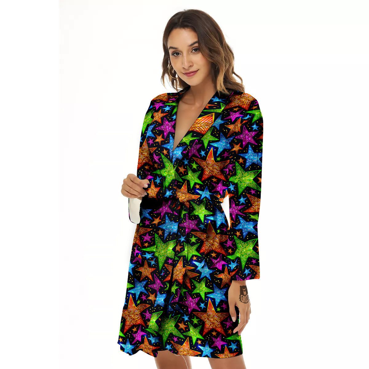 Star Disco Sparkles Print Pattern Women's Robe-grizzshop