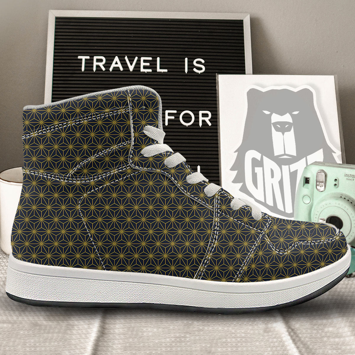 Star Geometric Print Pattern High Top Sneakers-grizzshop