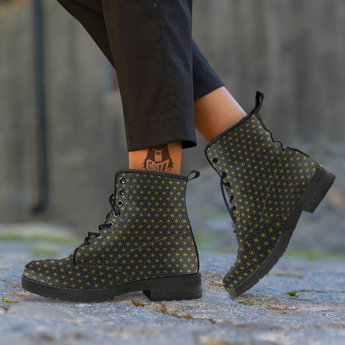 Star Geometric Print Pattern Leather Boots-grizzshop