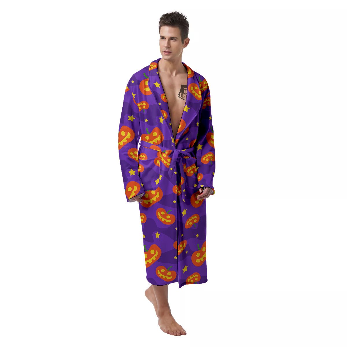 Star Halloween Print Pattern Men's Robe-grizzshop