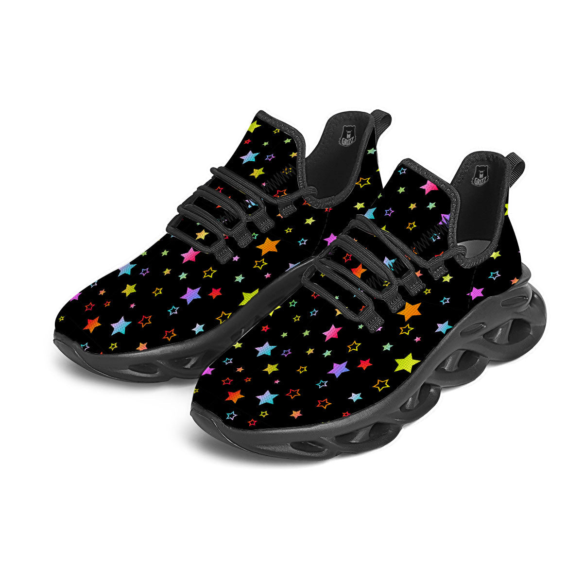 Star Lights Print Pattern Black Running Shoes-grizzshop