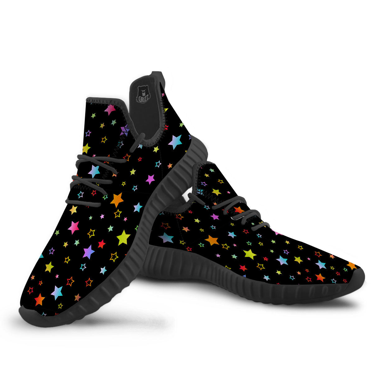 Star Lights Print Pattern Black Walking Shoes-grizzshop