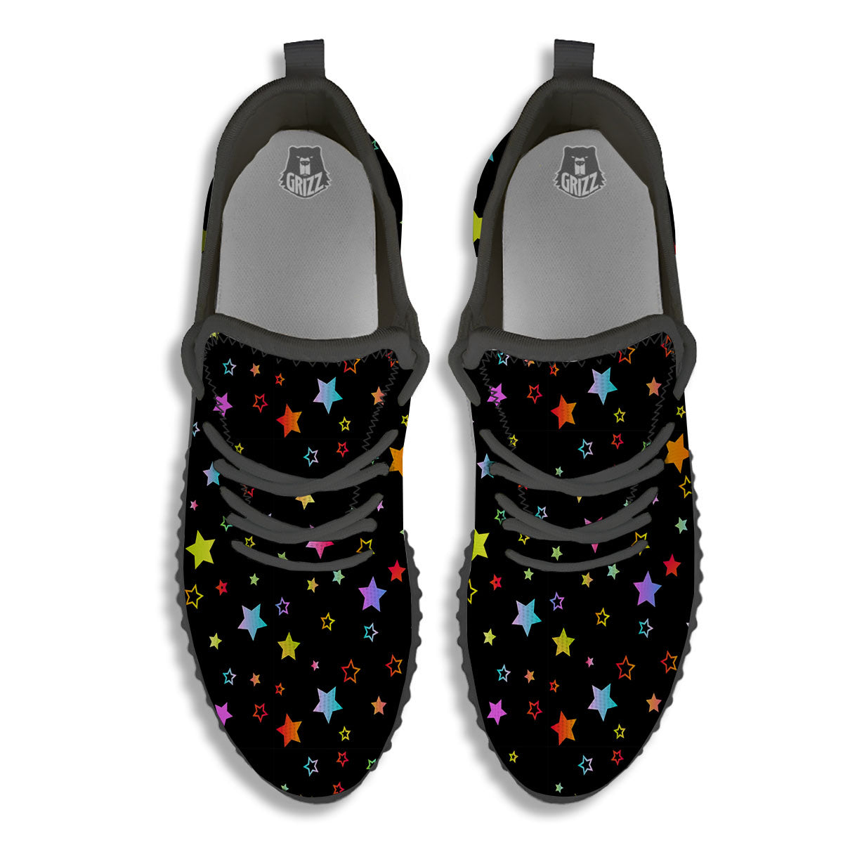 Star Lights Print Pattern Black Walking Shoes-grizzshop