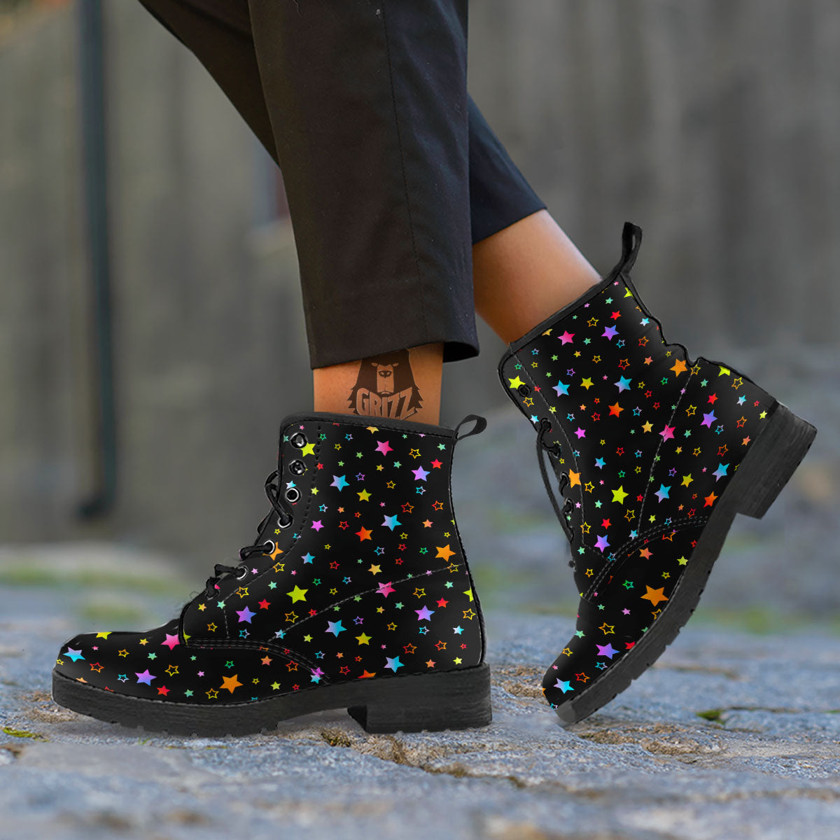 Star Lights Print Pattern Leather Boots-grizzshop