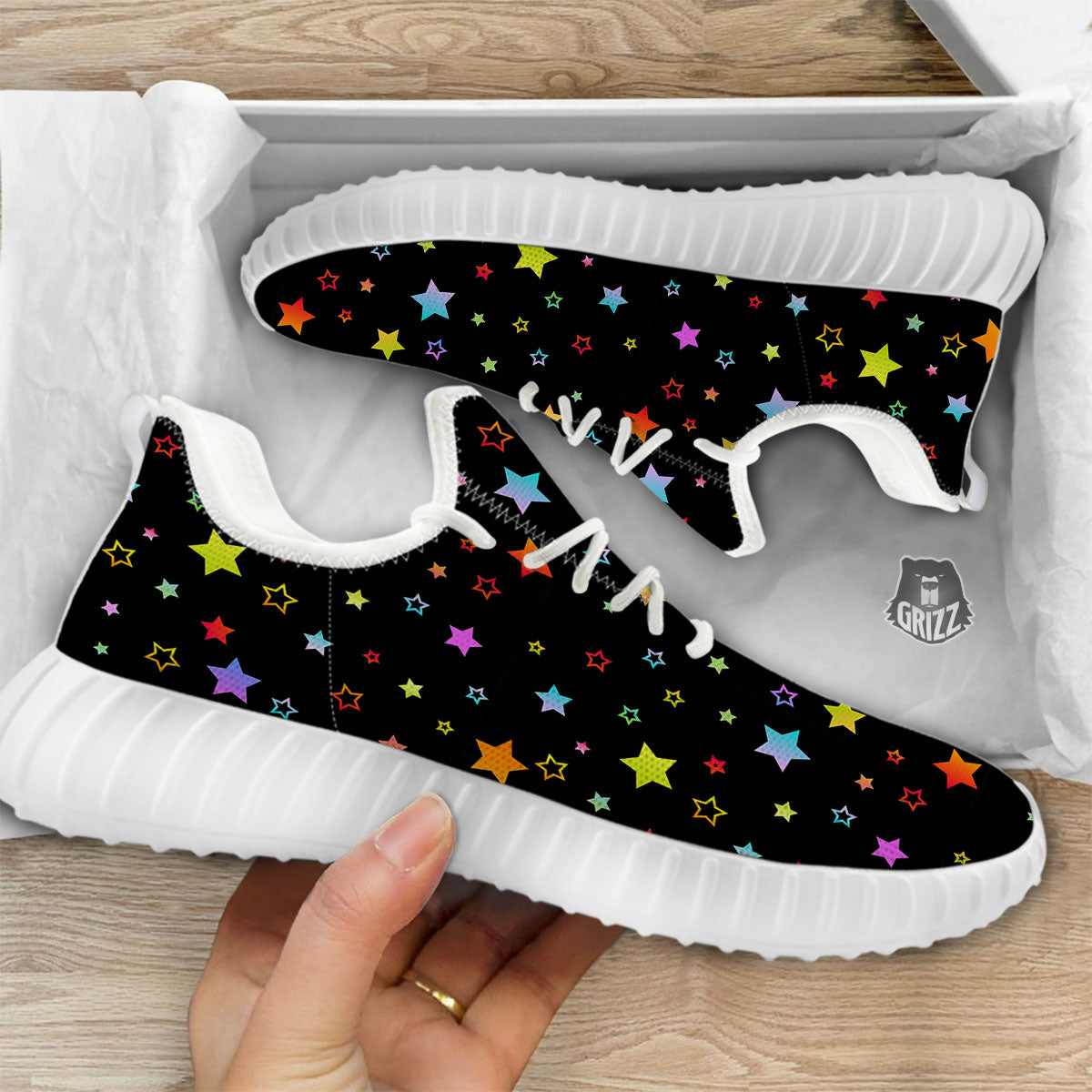Star Lights Print Pattern White Walking Shoes-grizzshop