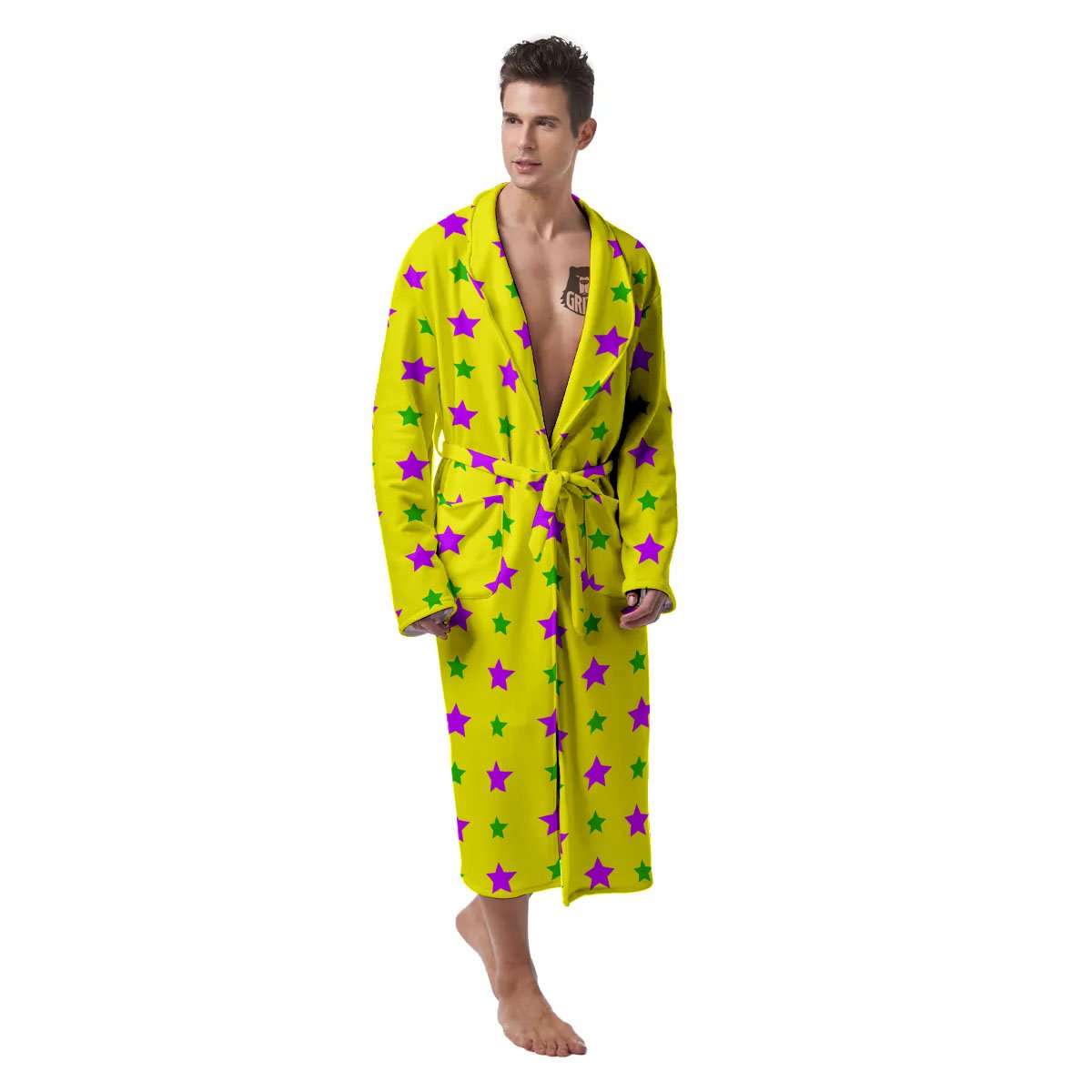 Star Mardi Gras Print Pattern Men's Robe-grizzshop