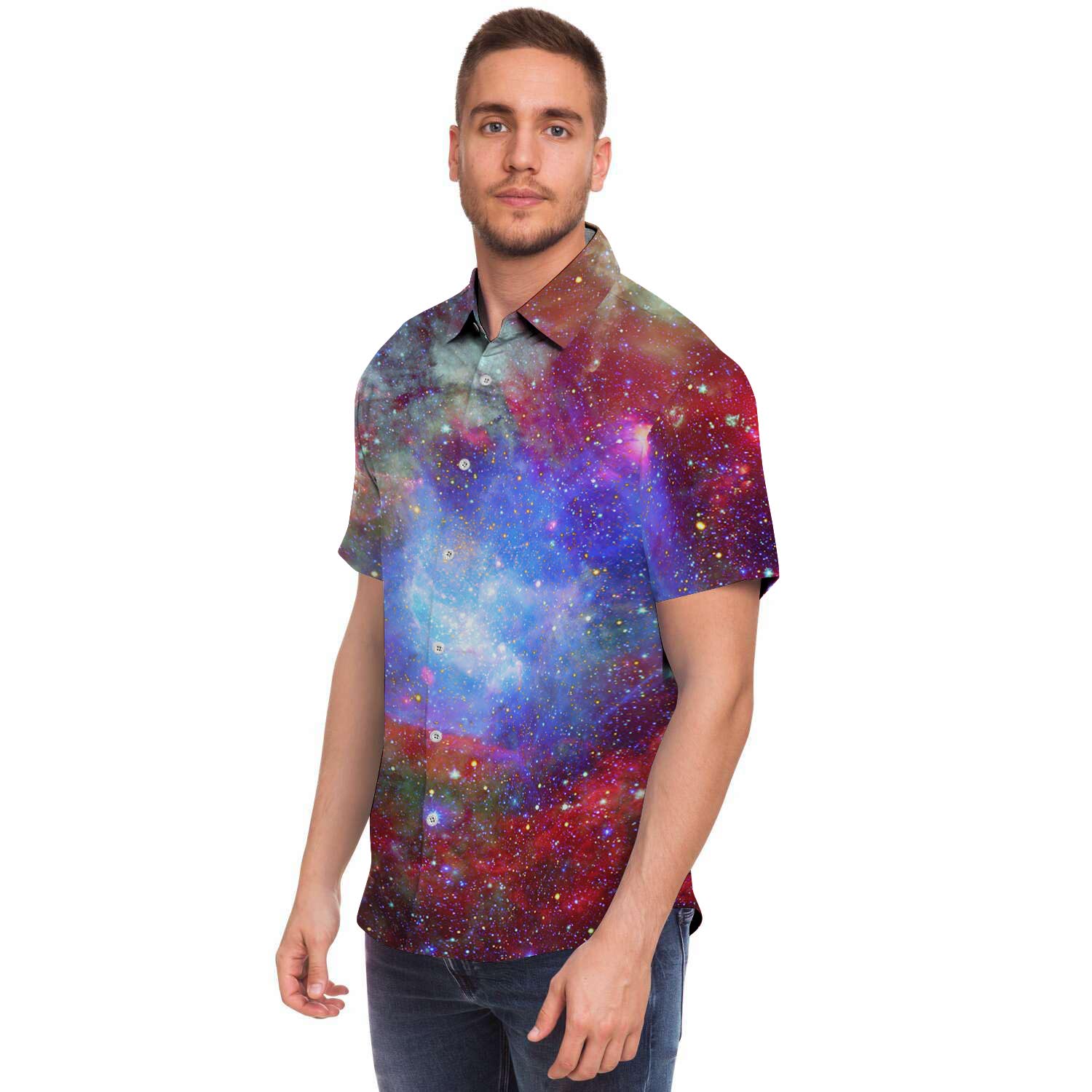Star Nebula Galaxy Space Men's Short Sleeve Shirt-grizzshop