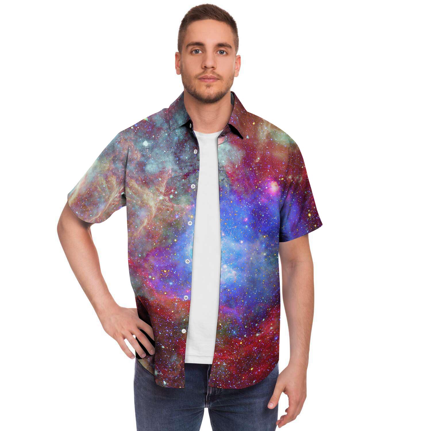 Star Nebula Galaxy Space Men's Short Sleeve Shirt-grizzshop
