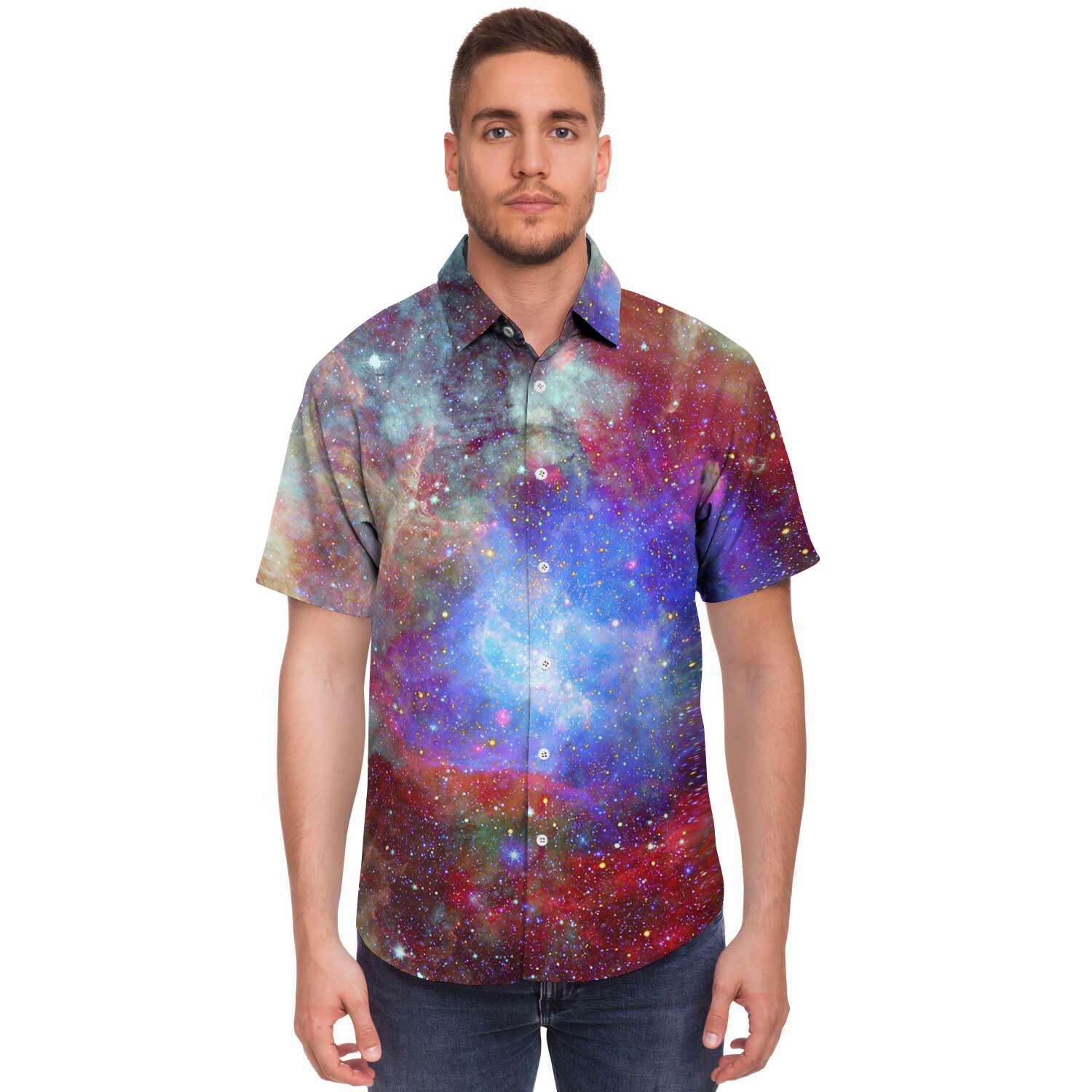 Star Nebula Galaxy Space Men's Short Sleeve Shirt-grizzshop