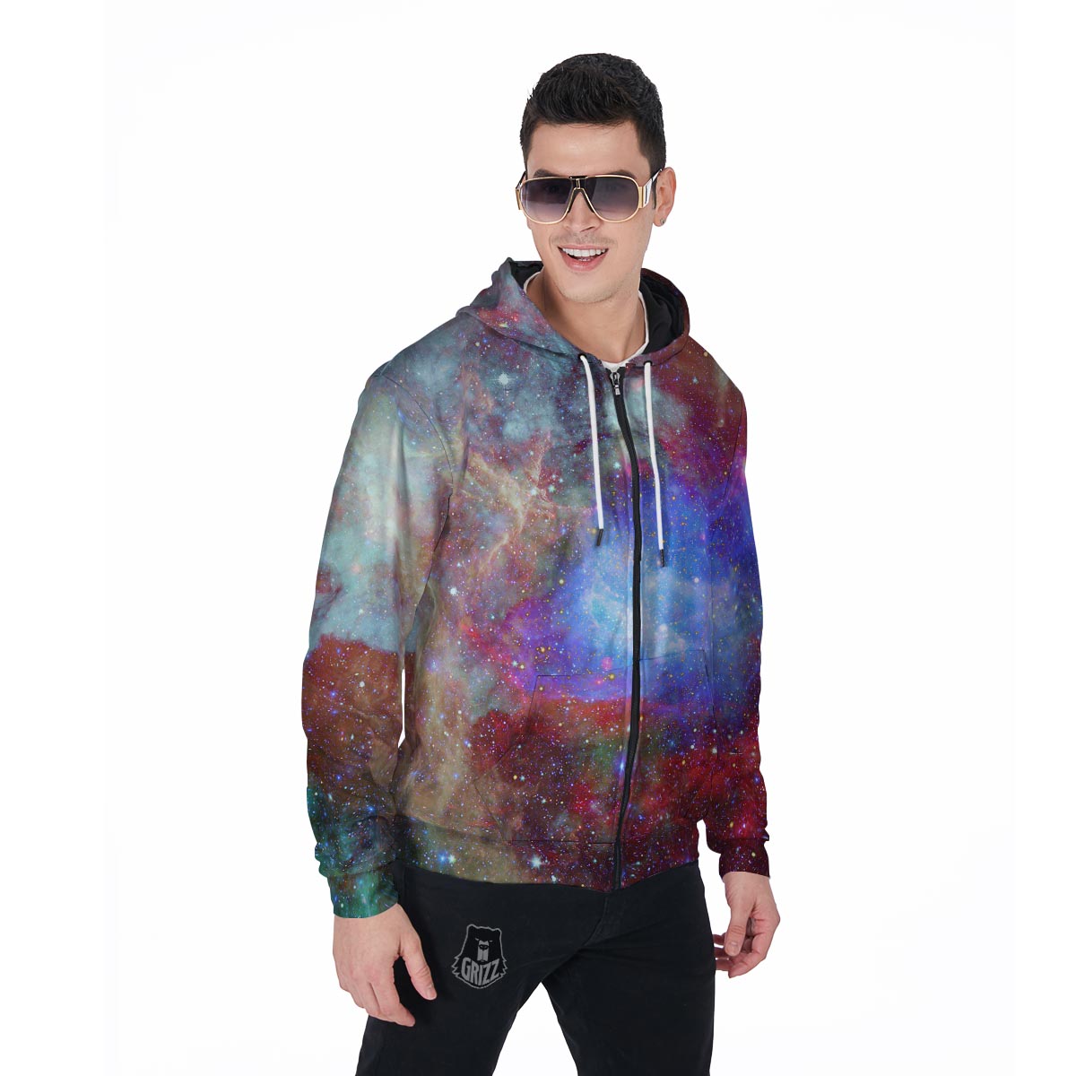 Star Nebula Galaxy Space Men's Zip Up Hoodie-grizzshop