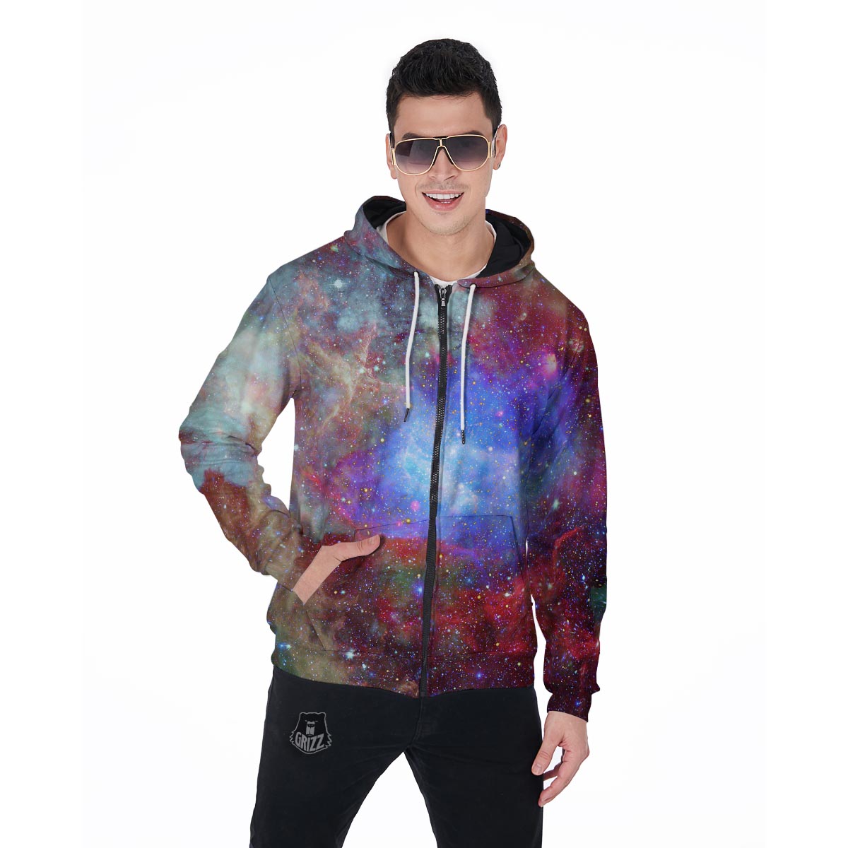 Star Nebula Galaxy Space Men's Zip Up Hoodie-grizzshop