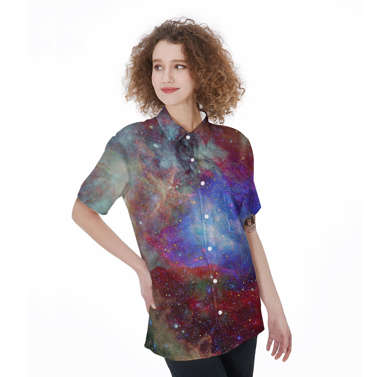 Star Nebula Galaxy Space Women's Short Sleeve Shirts-grizzshop