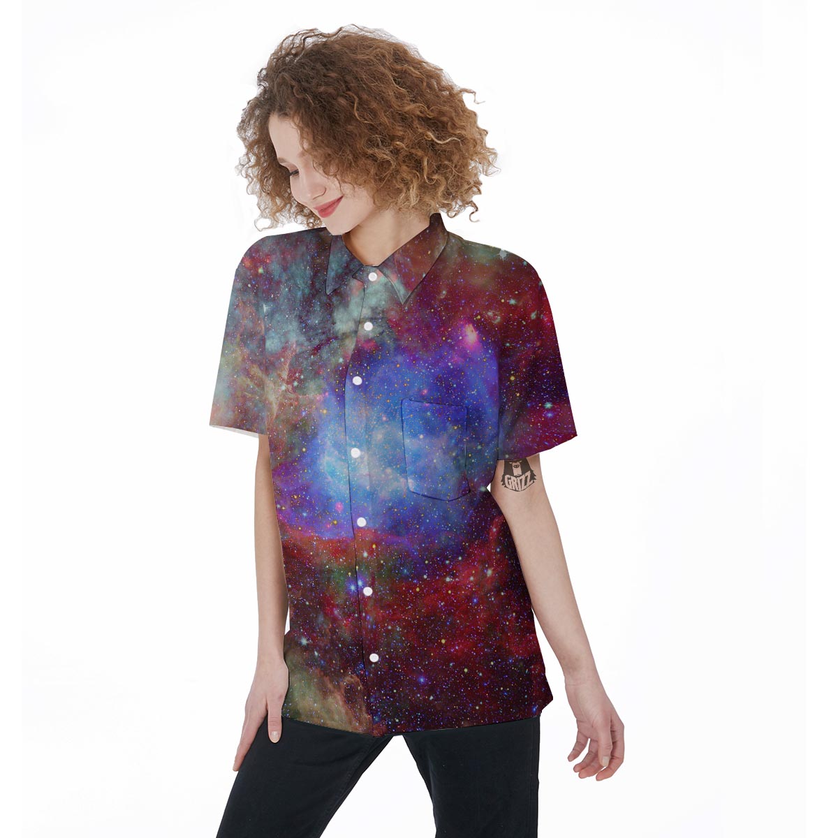 Star Nebula Galaxy Space Women's Short Sleeve Shirts-grizzshop