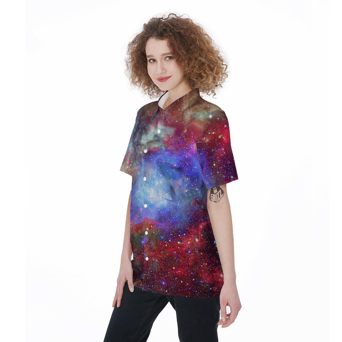 Star Nebula Galaxy Space Women's Short Sleeve Shirts-grizzshop