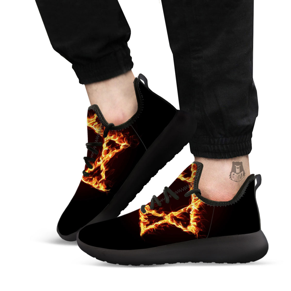 Star Of David Fiery Print Black Athletic Shoes-grizzshop