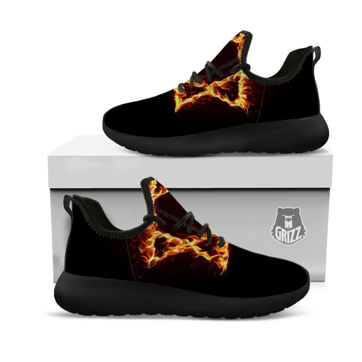 Star Of David Fiery Print Black Athletic Shoes-grizzshop