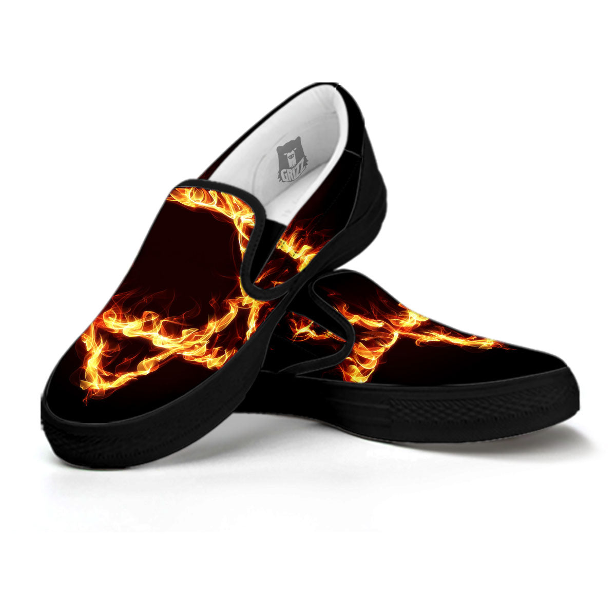 Star Of David Fiery Print Black Slip On Shoes-grizzshop