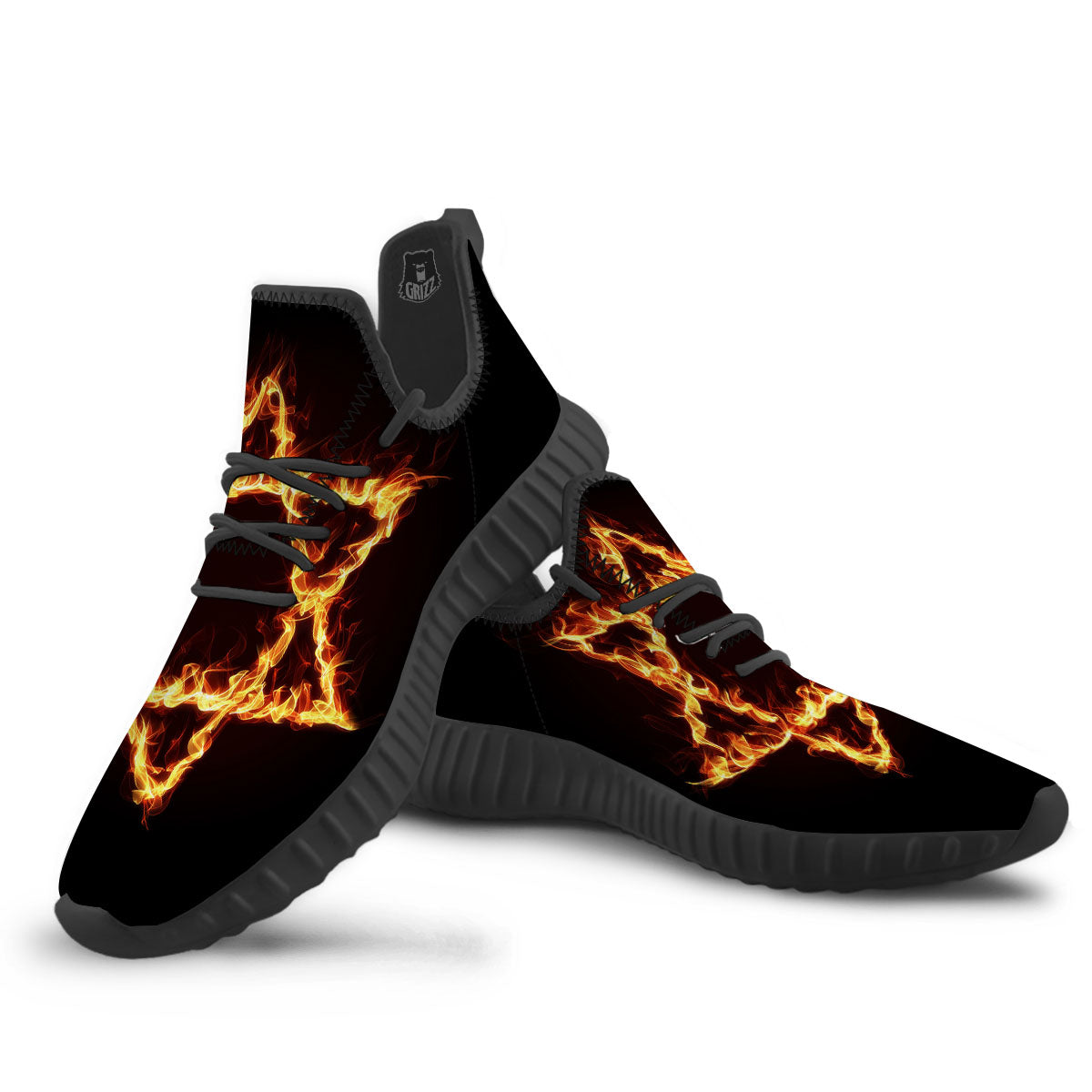 Star Of David Fiery Print Black Walking Shoes-grizzshop