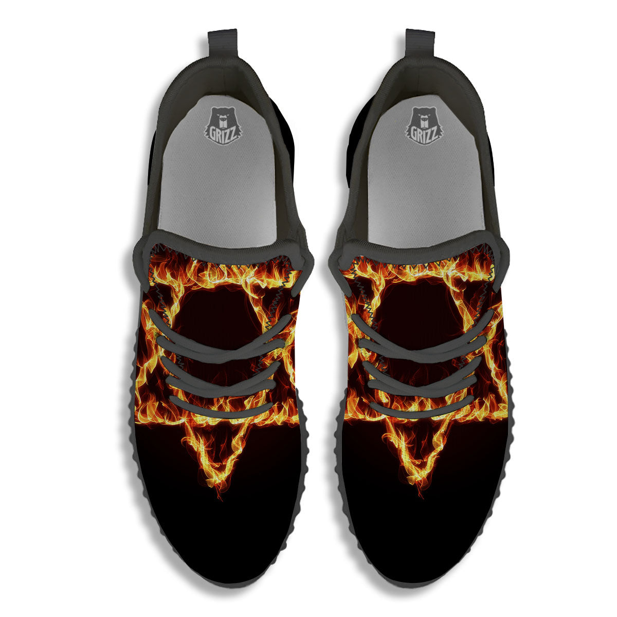 Star Of David Fiery Print Black Walking Shoes-grizzshop