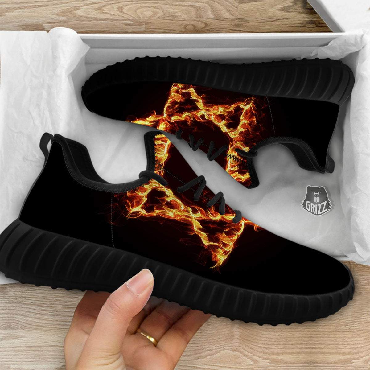 Star Of David Fiery Print Black Walking Shoes-grizzshop