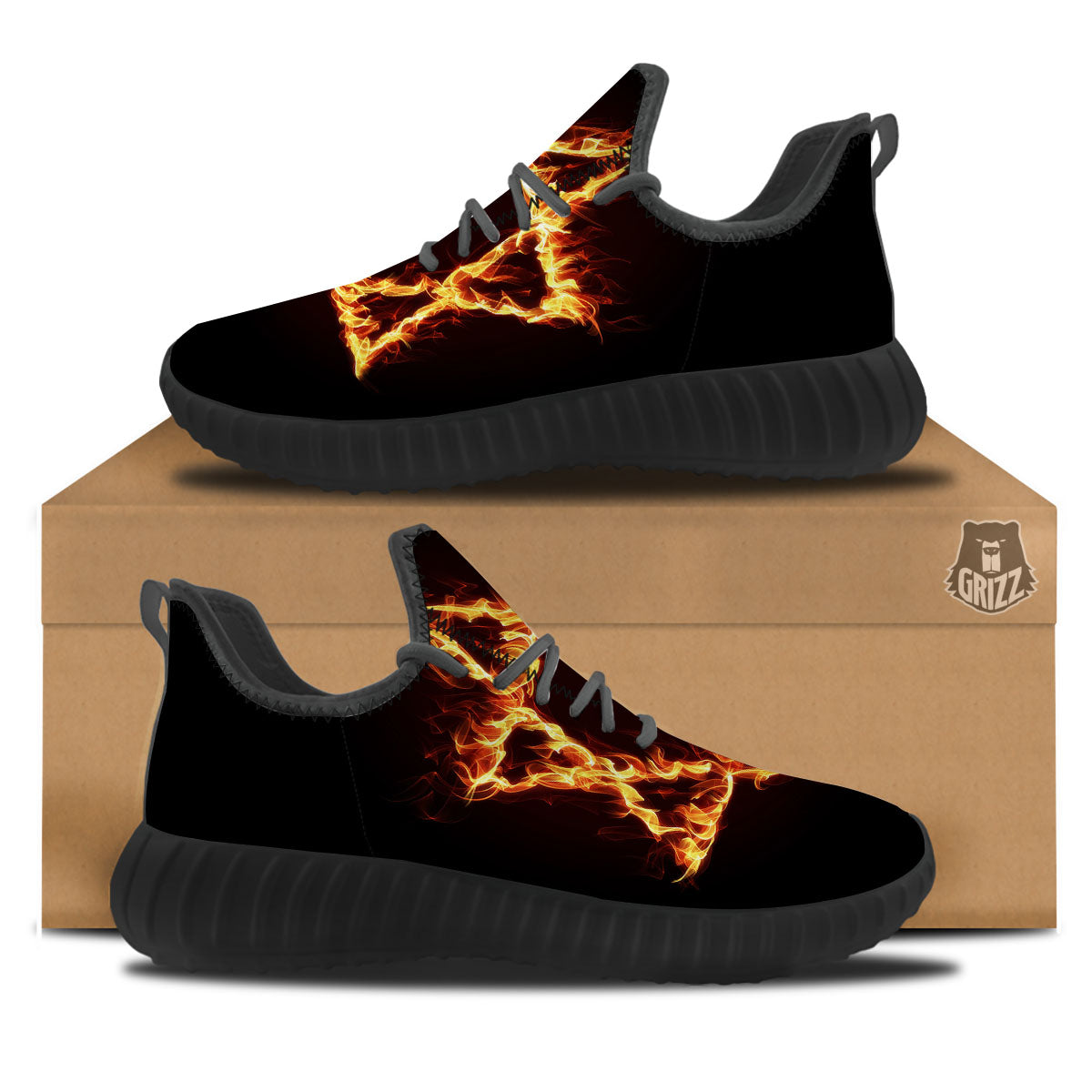 Star Of David Fiery Print Black Walking Shoes-grizzshop