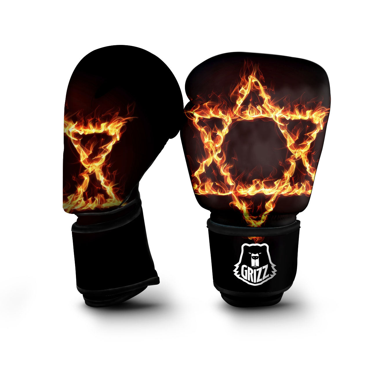 Star Of David Fiery Print Boxing Gloves-grizzshop