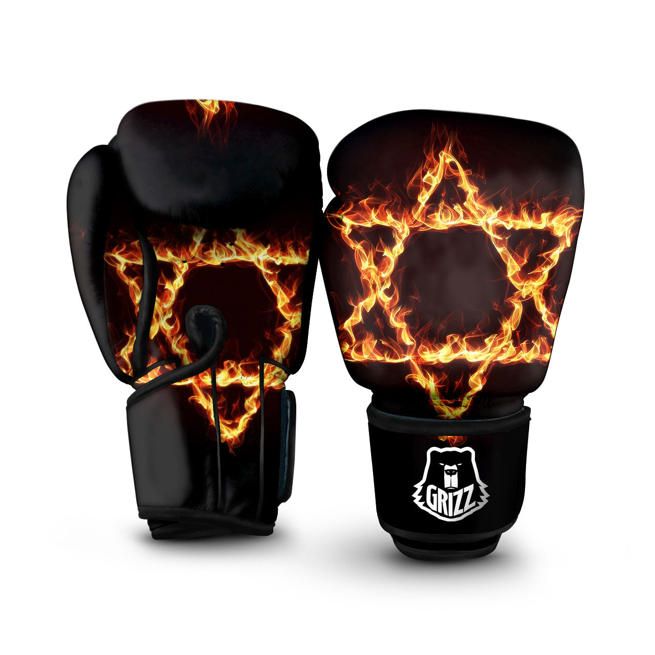 Star Of David Fiery Print Boxing Gloves-grizzshop
