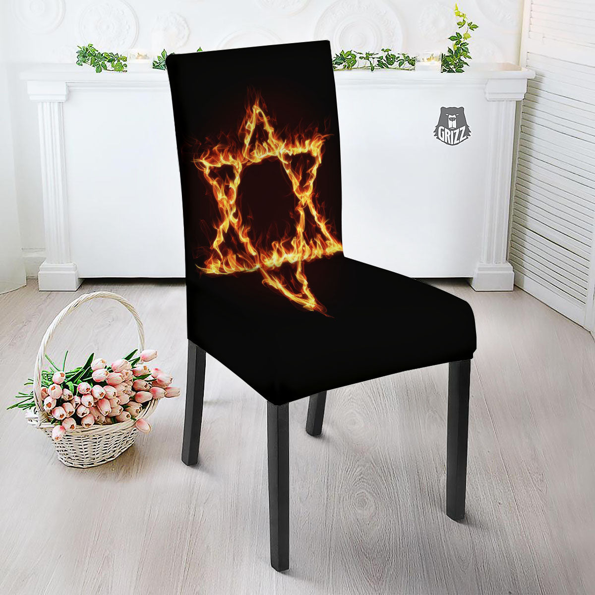 Star Of David Fiery Print Dining Chair Slipcover-grizzshop