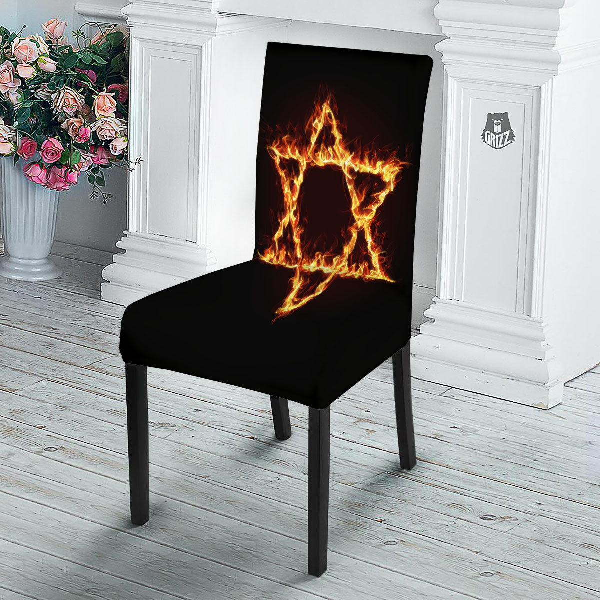 Star Of David Fiery Print Dining Chair Slipcover-grizzshop