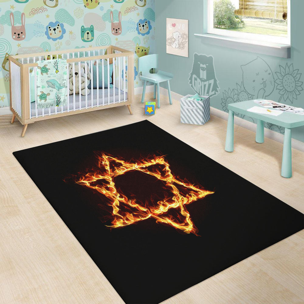 Star Of David Fiery Print Floor Mat-grizzshop