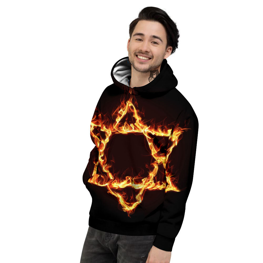 Star Of David Fiery Print Men's Hoodie-grizzshop