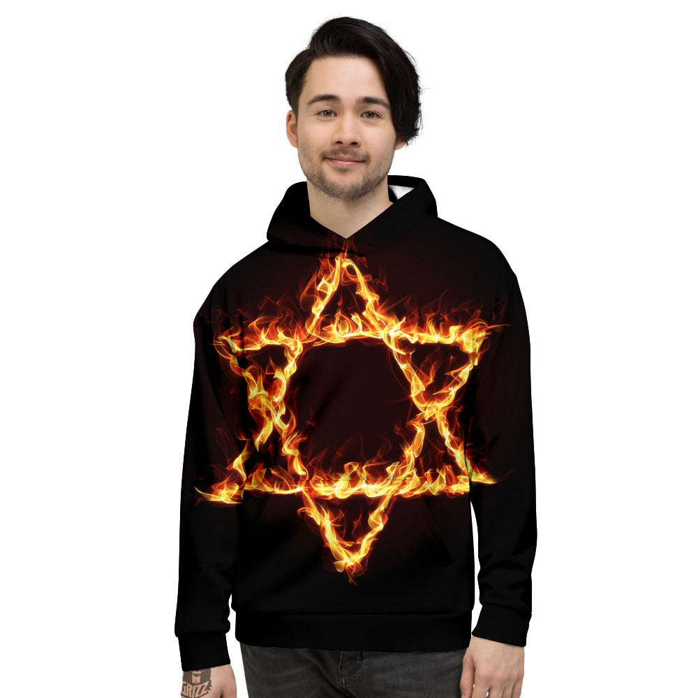 Star Of David Fiery Print Men's Hoodie-grizzshop