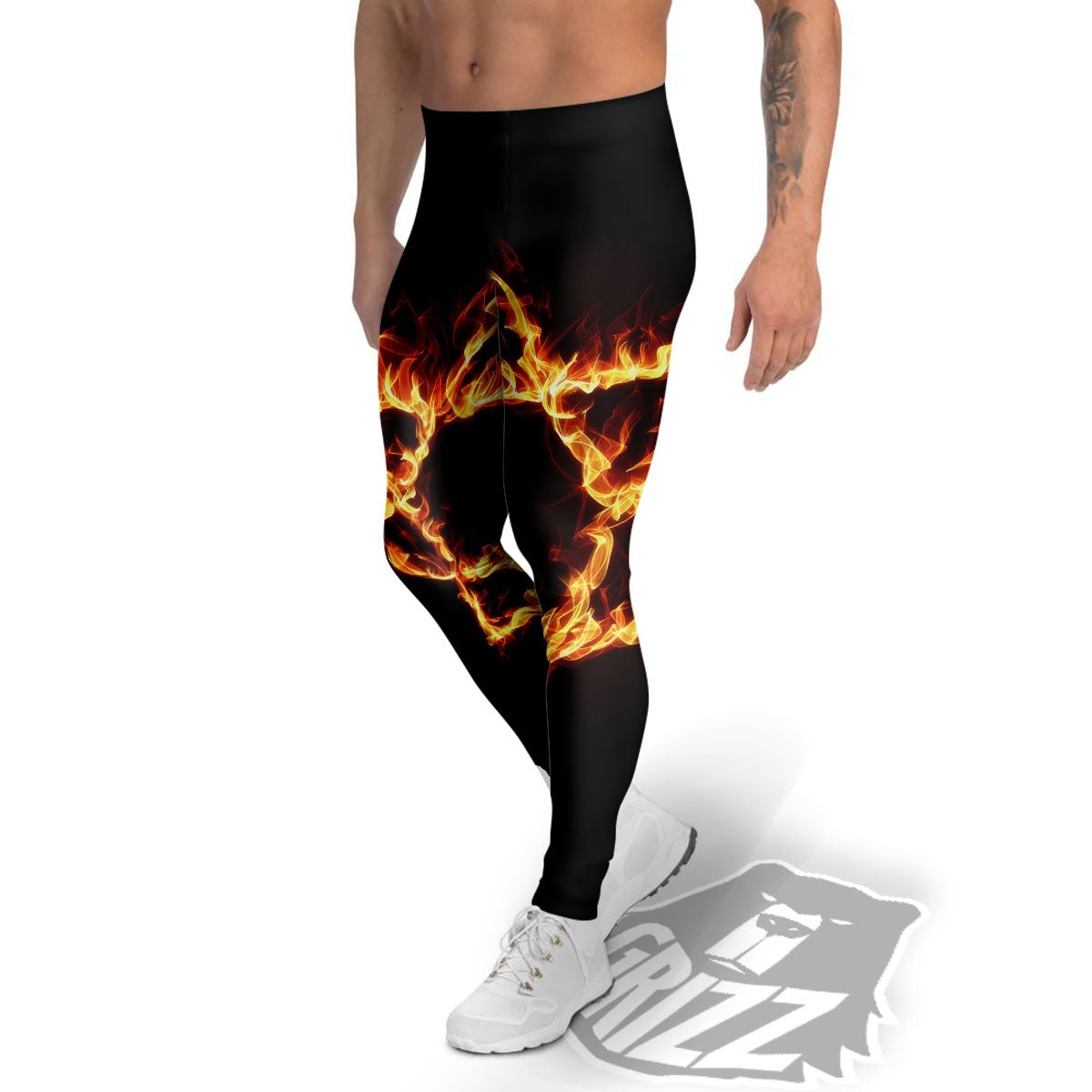 Star Of David Fiery Print Men's Leggings-grizzshop