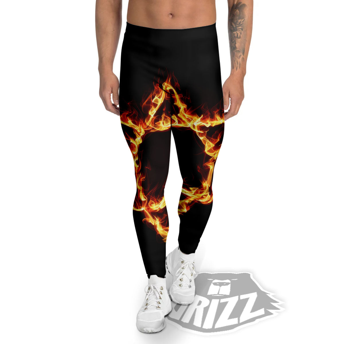 Star Of David Fiery Print Men's Leggings-grizzshop