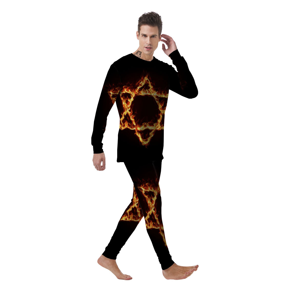 Star Of David Fiery Print Men's Pajamas-grizzshop