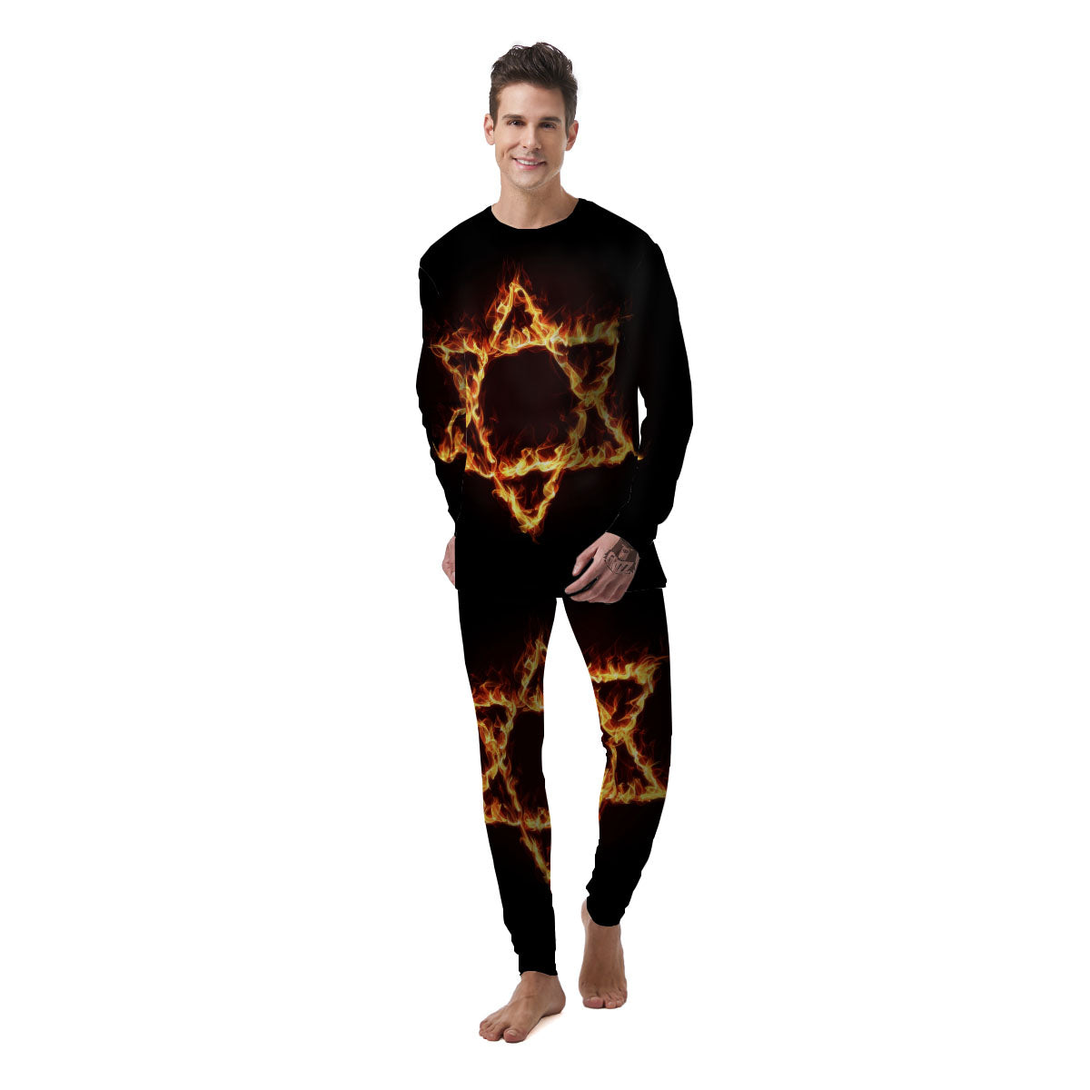 Star Of David Fiery Print Men's Pajamas-grizzshop