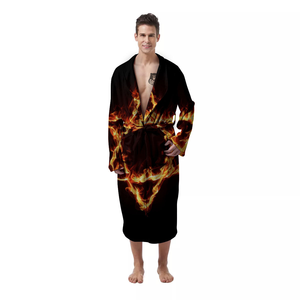 Star Of David Fiery Print Men's Robe-grizzshop