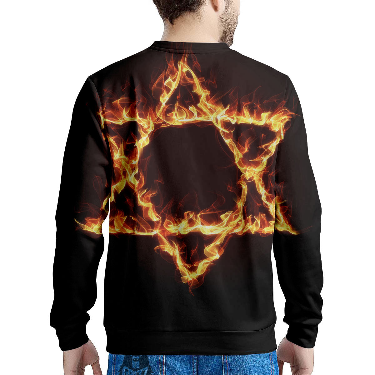 Star Of David Fiery Print Men's Sweatshirt-grizzshop