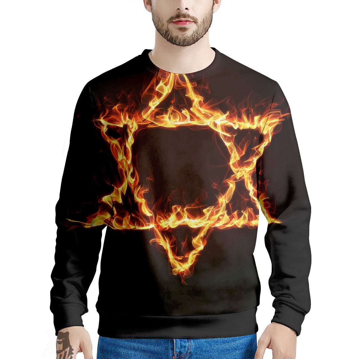 Star Of David Fiery Print Men's Sweatshirt-grizzshop