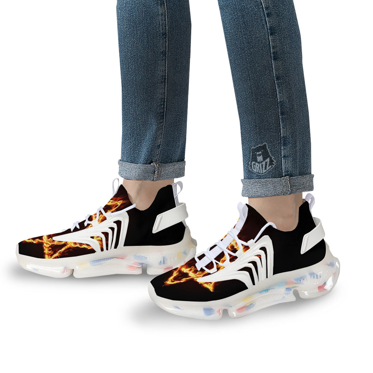 Star Of David Fiery Print White Gym Shoes-grizzshop