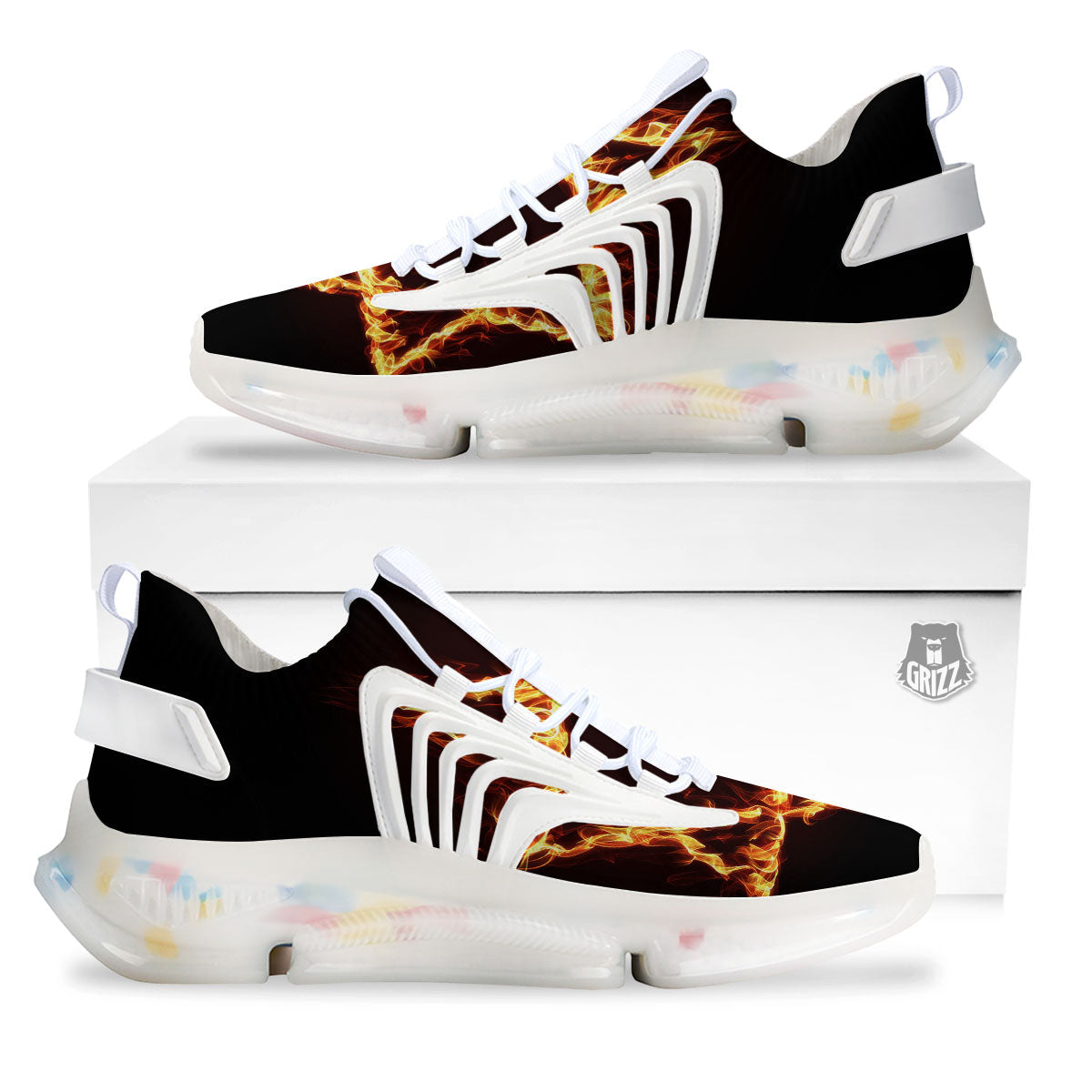 Star Of David Fiery Print White Gym Shoes-grizzshop