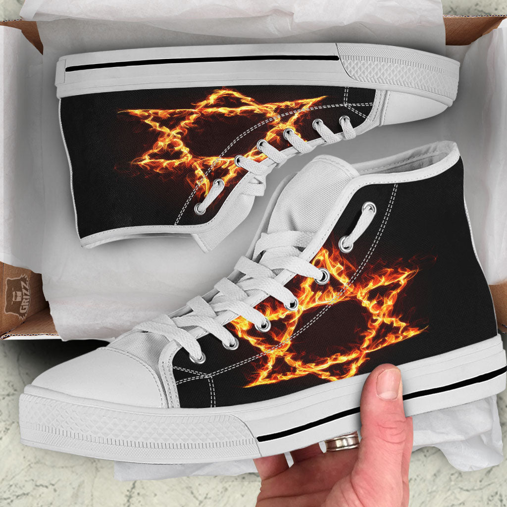 Star Of David Fiery Print White High Top Shoes-grizzshop
