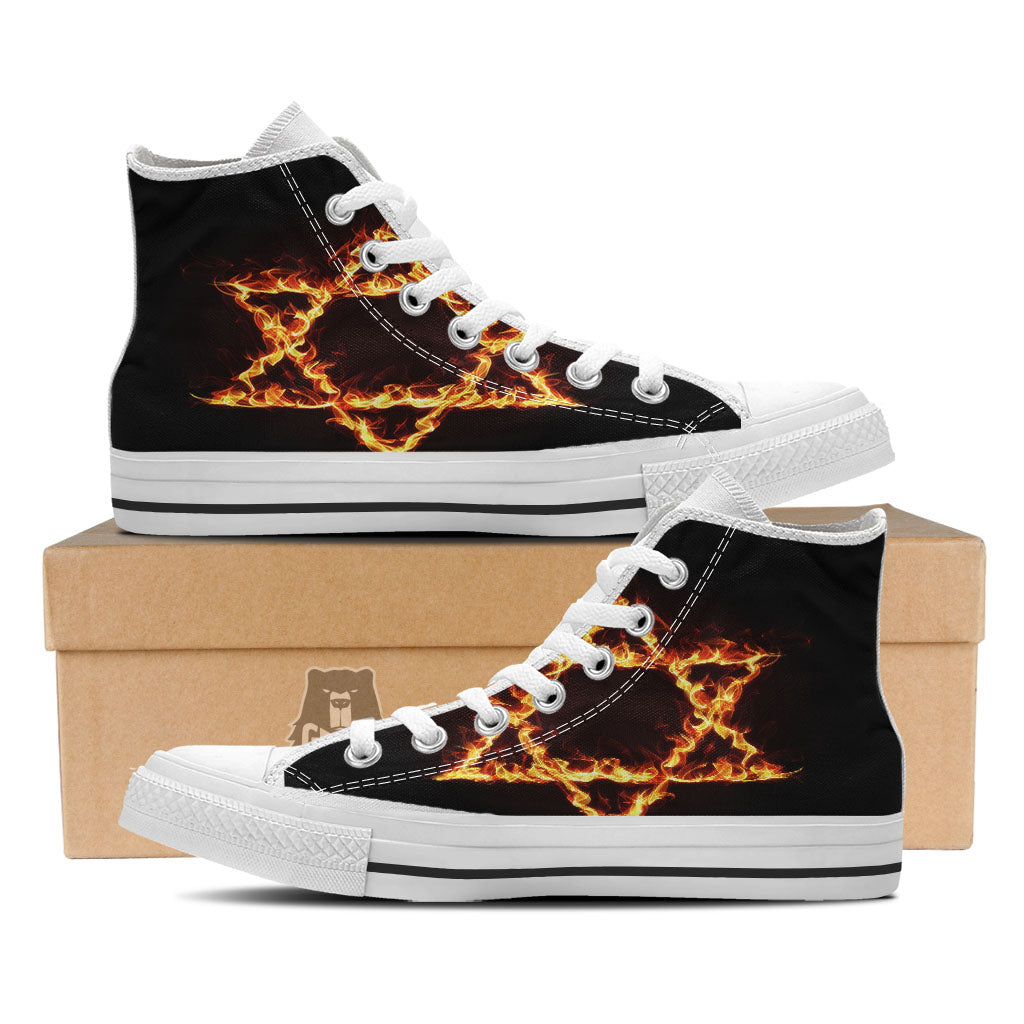 Star Of David Fiery Print White High Top Shoes-grizzshop