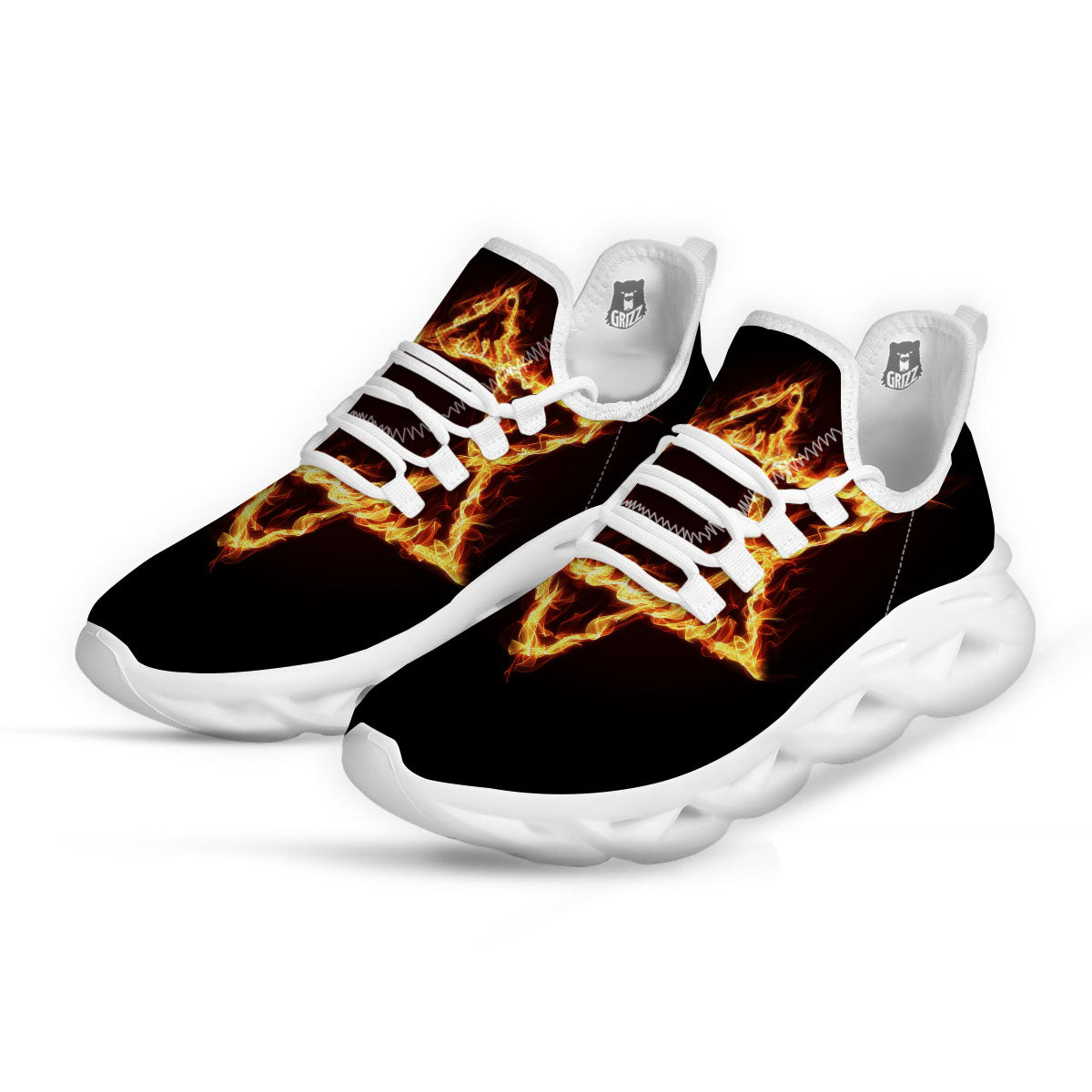 Star Of David Fiery Print White Running Shoes-grizzshop