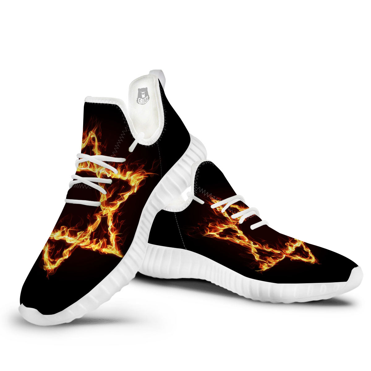 Star Of David Fiery Print White Walking Shoes-grizzshop
