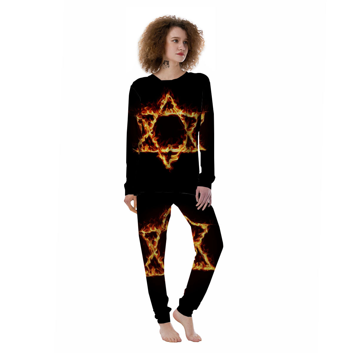Star Of David Fiery Print Women's Pajamas-grizzshop