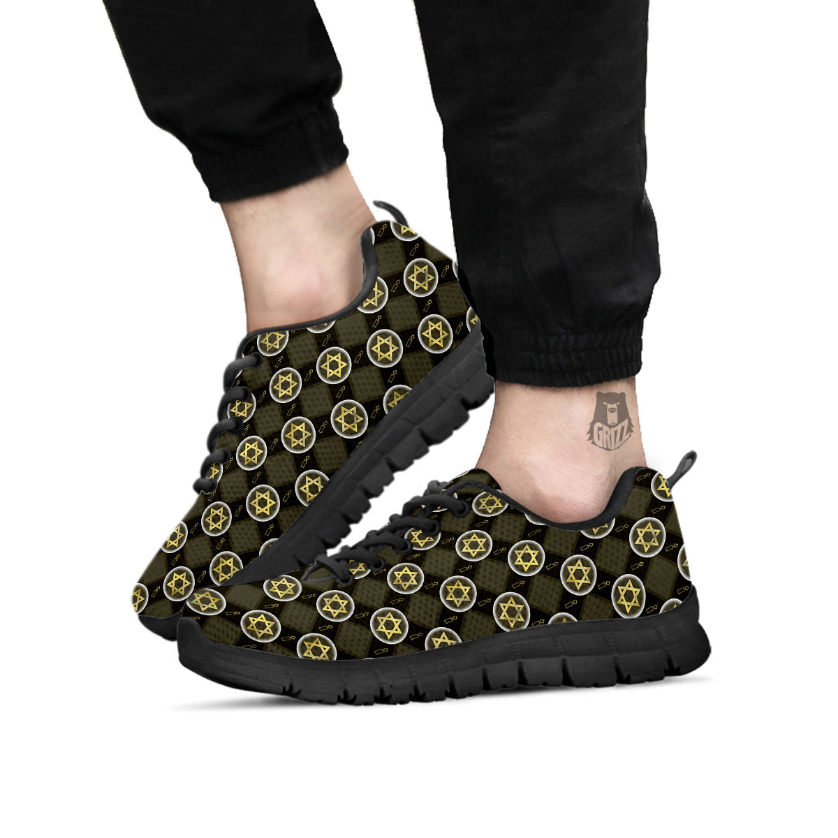 Star Of David Flaming Print Black Sneaker-grizzshop