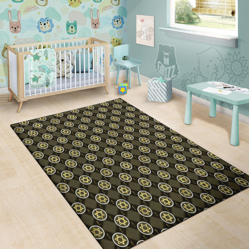 Star Of David Flaming Print Floor Mat-grizzshop